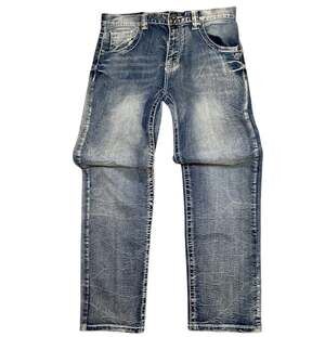 True Luck Jeans Mens 32x32 Distressed Y2K Denim Straight Leg Medium Wash